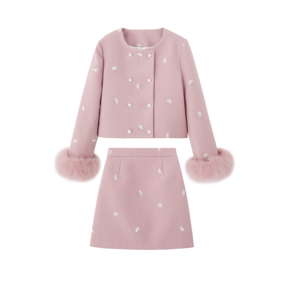 Beading fox fur short skirt jellyfish duck down coat a set