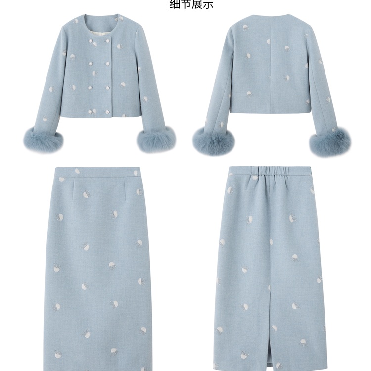 Winter embroidery coat beading duck down long skirt a set