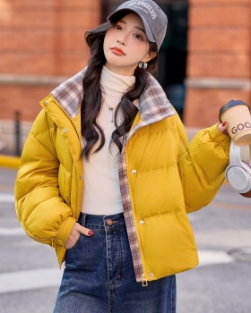 Winter duck down mixed colors zip plaid coat