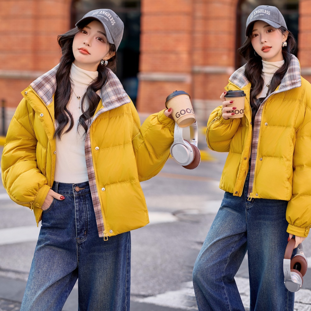 Winter duck down mixed colors zip plaid coat