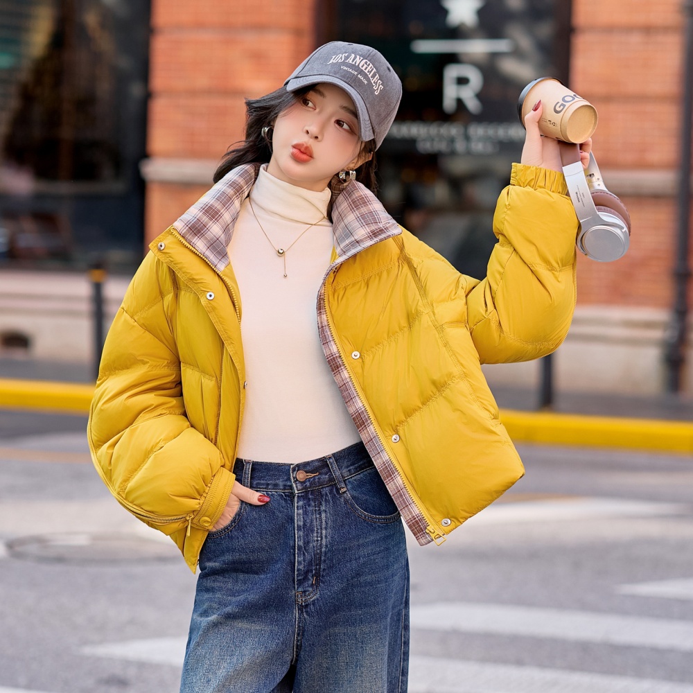 Winter duck down mixed colors zip plaid coat