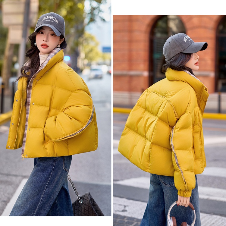 Winter duck down mixed colors zip plaid coat