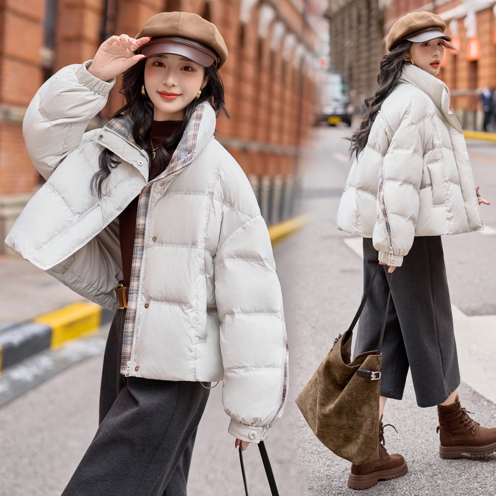Winter duck down mixed colors zip plaid coat
