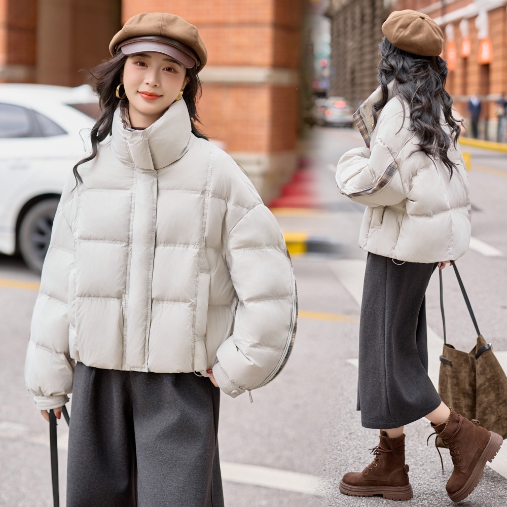 Winter duck down mixed colors zip plaid coat