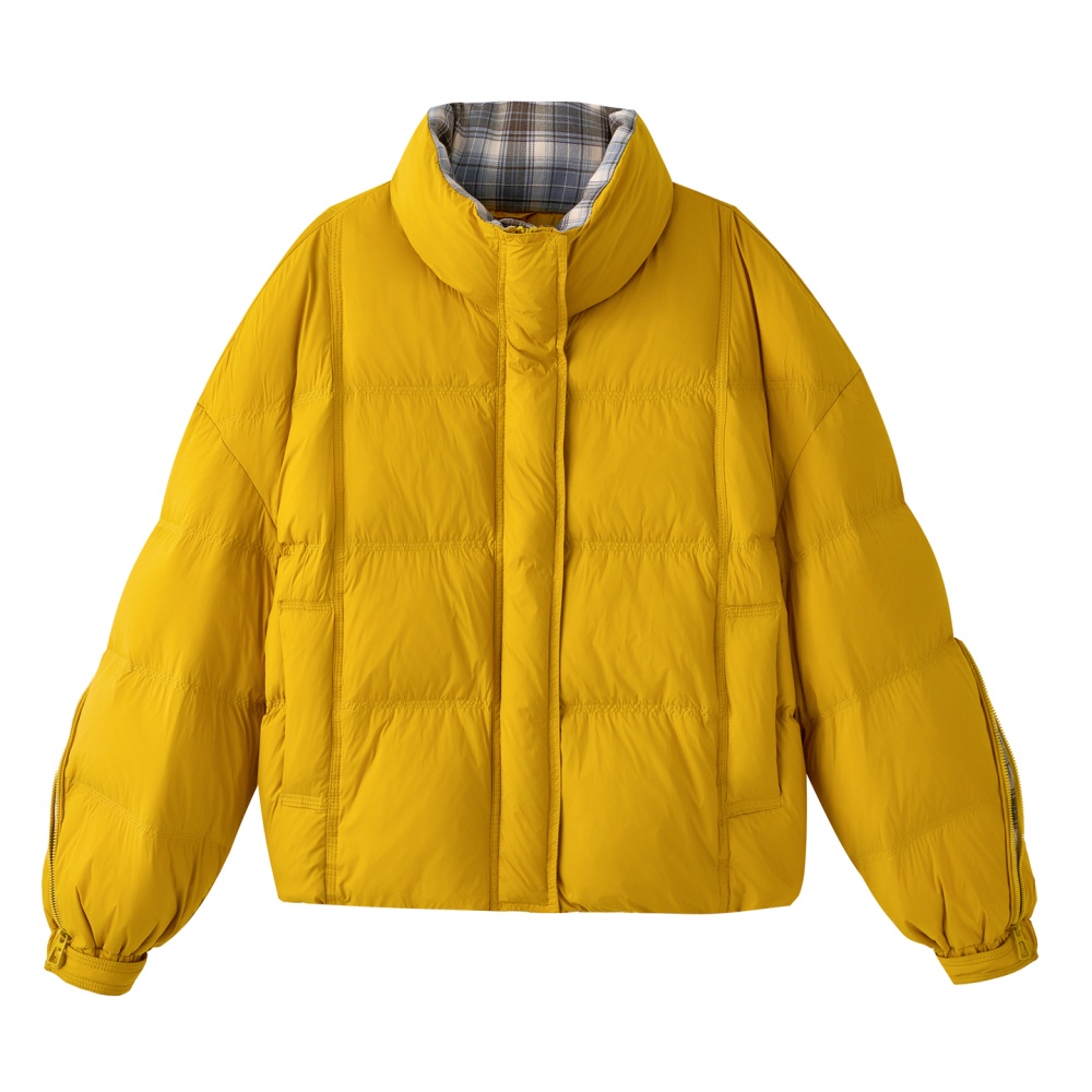 Winter duck down mixed colors zip plaid coat