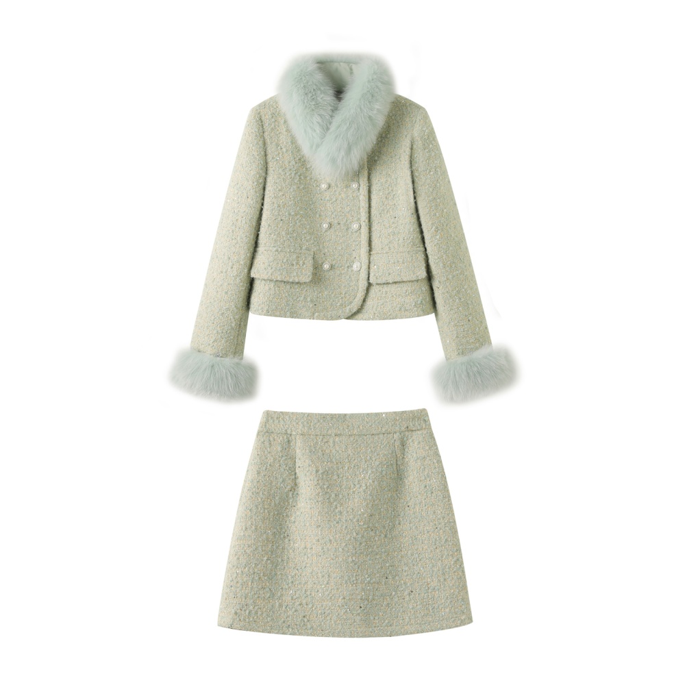 Chanelstyle fox fur short skirt duck down jacket a set