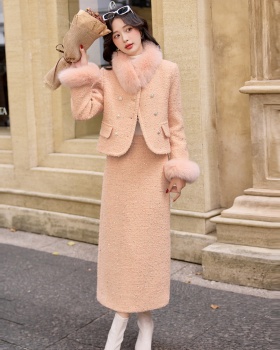 Winter fox fur skirt fiber wool long skirt a set