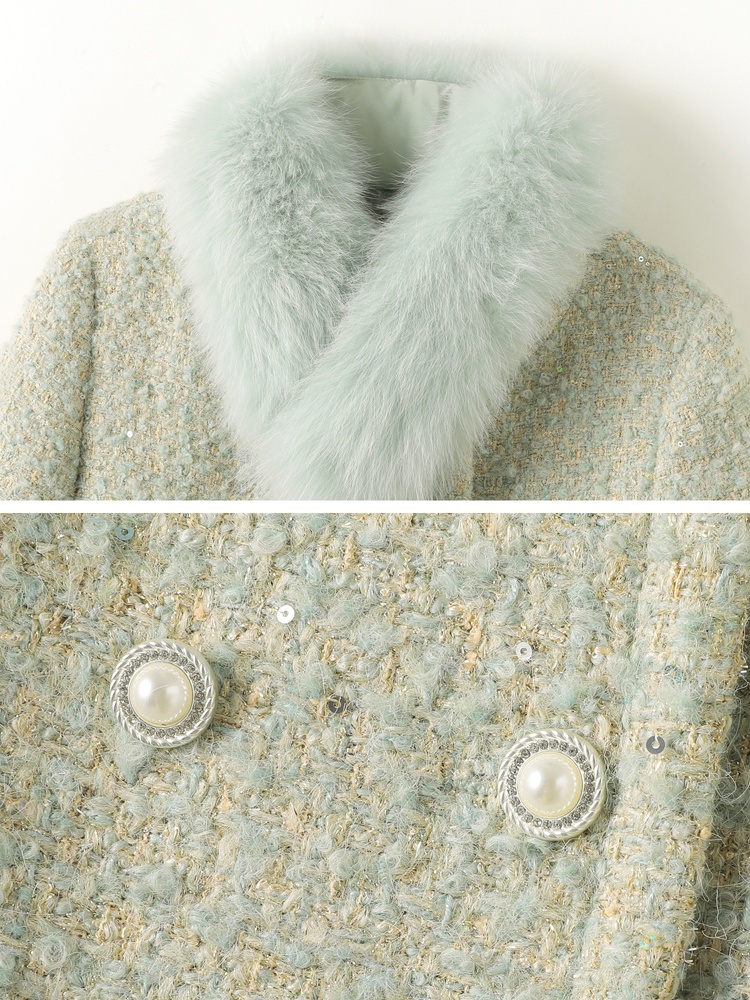 Winter fox fur skirt fiber wool long skirt a set