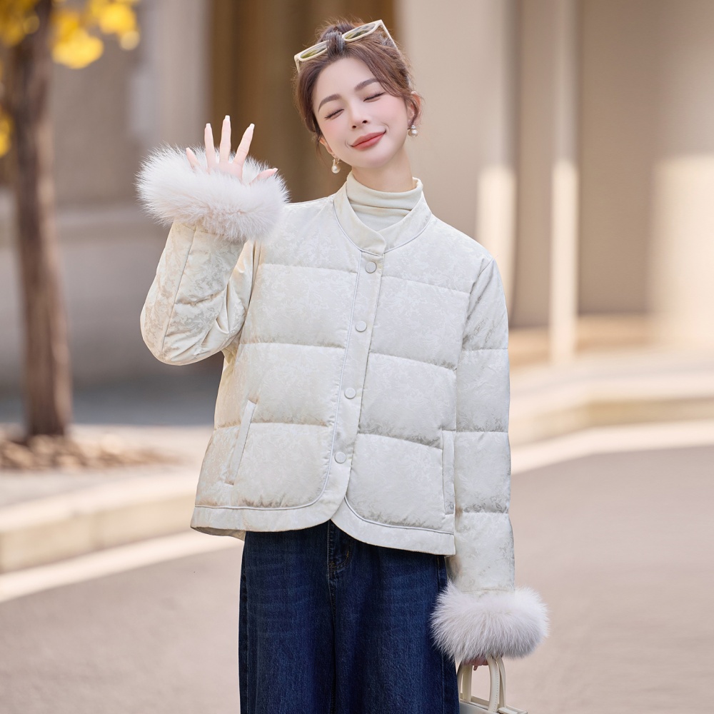 Winter Chinese style duck down white fox fur jacket