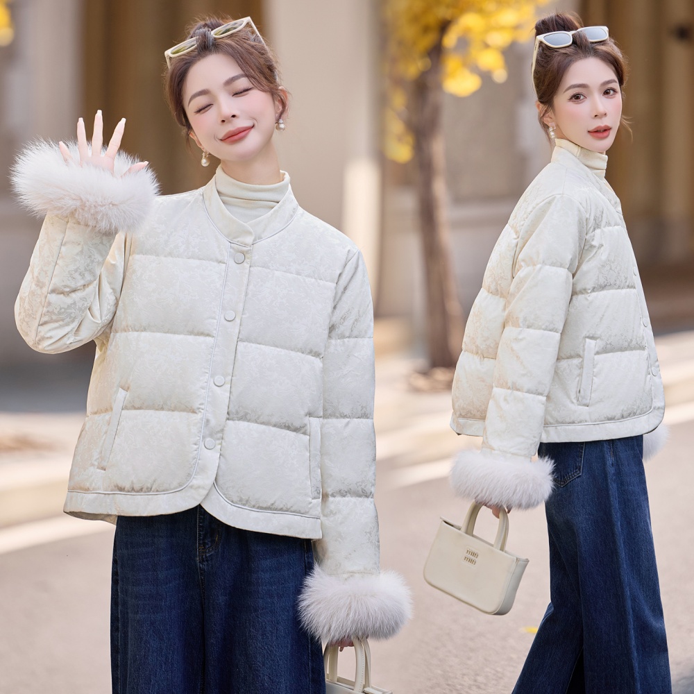 Winter Chinese style duck down white fox fur jacket