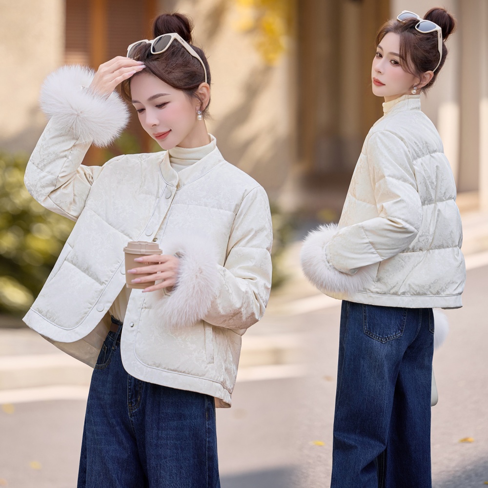 Winter Chinese style duck down white fox fur jacket