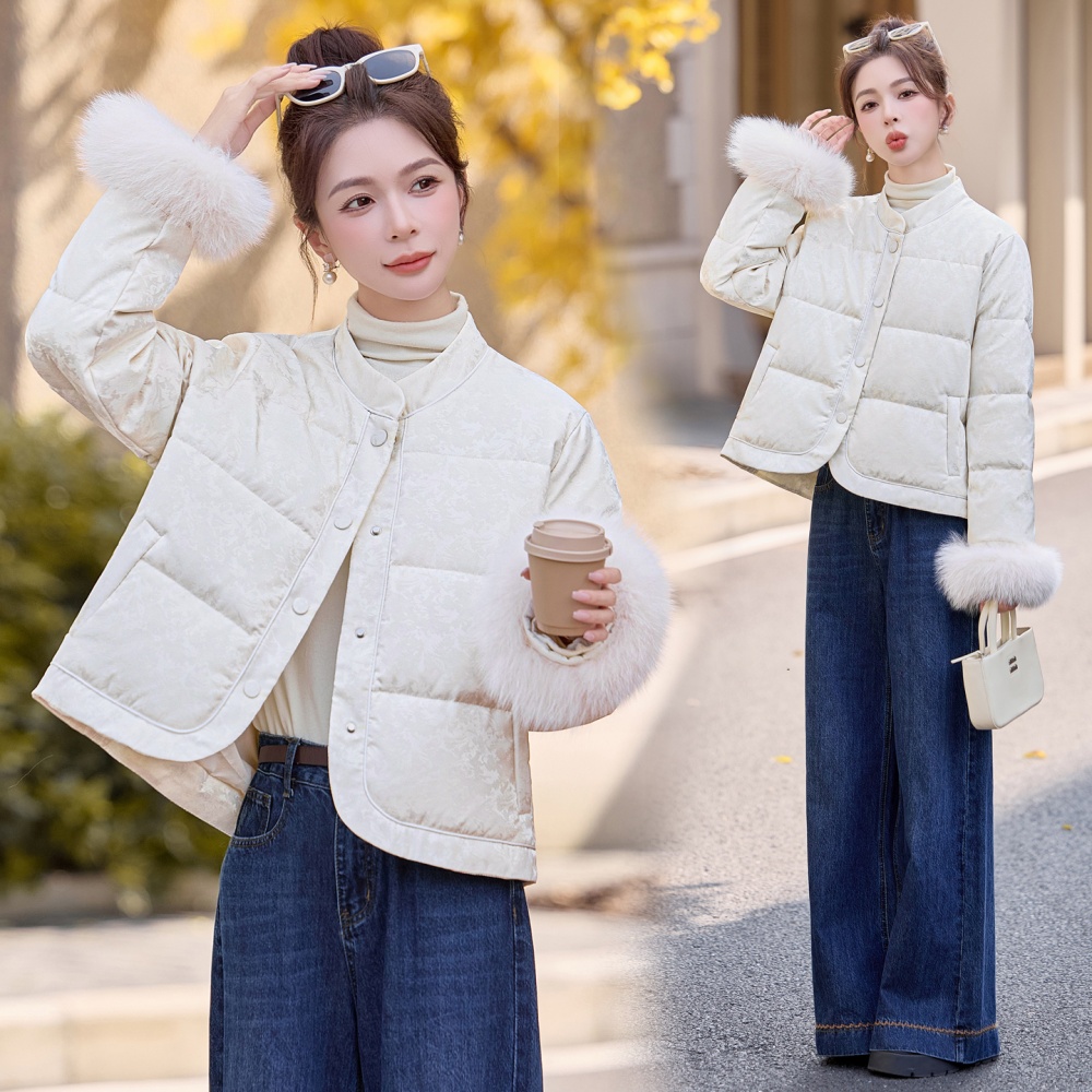 Winter Chinese style duck down white fox fur jacket