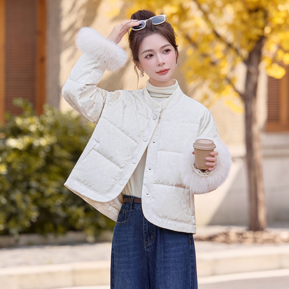 Winter Chinese style duck down white fox fur jacket