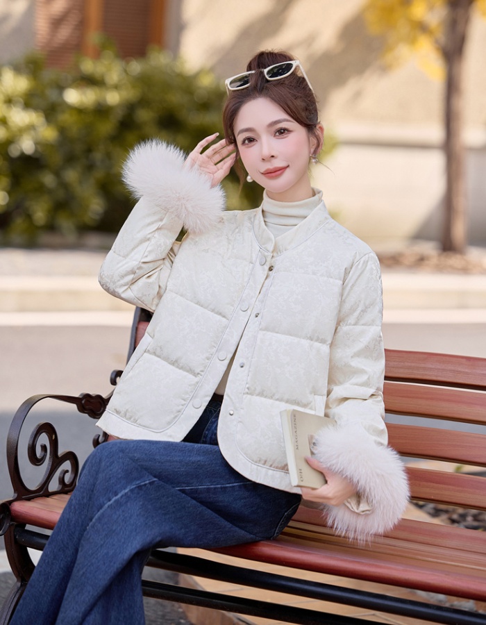 Winter Chinese style duck down white fox fur jacket