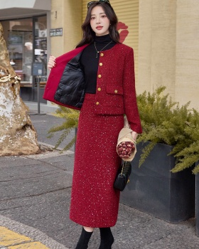 Winter down long skirt wool simple evening dress a set