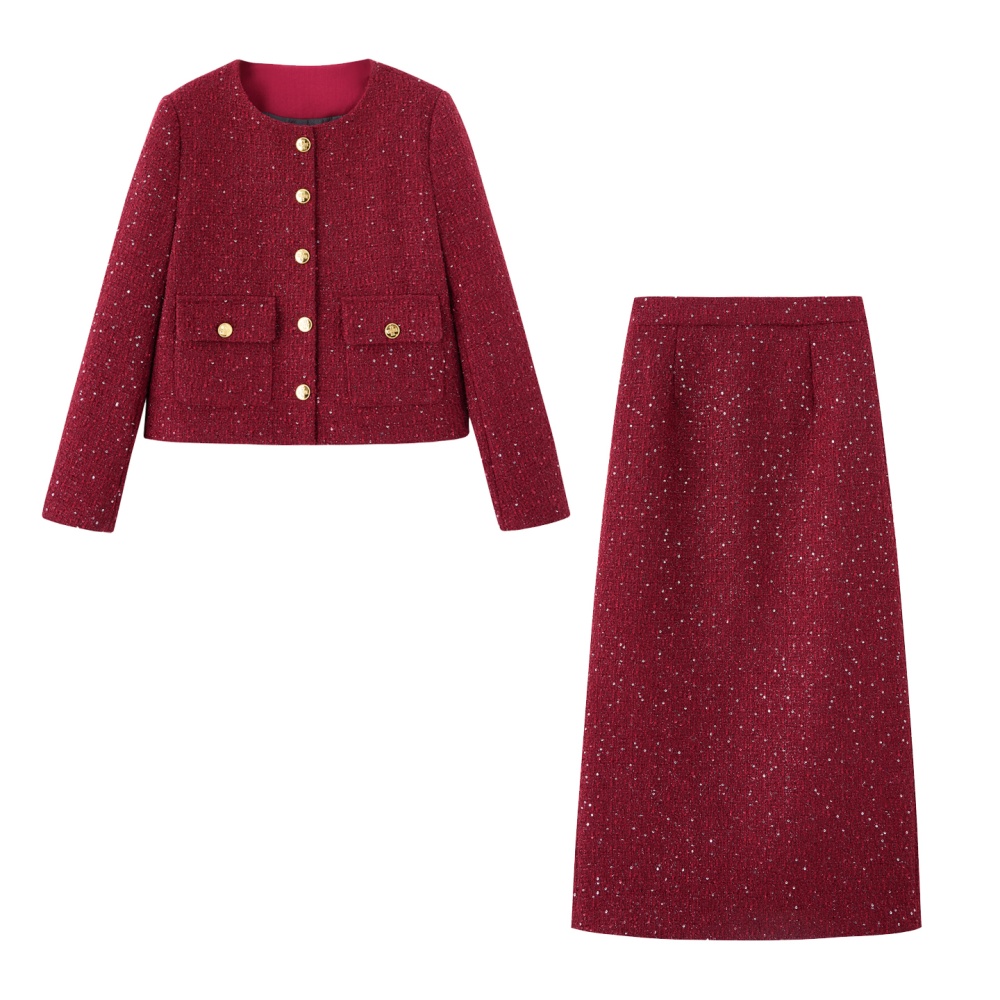 Winter down long skirt wool simple evening dress a set