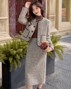 Duck down embroidery long skirt winter jacket a set