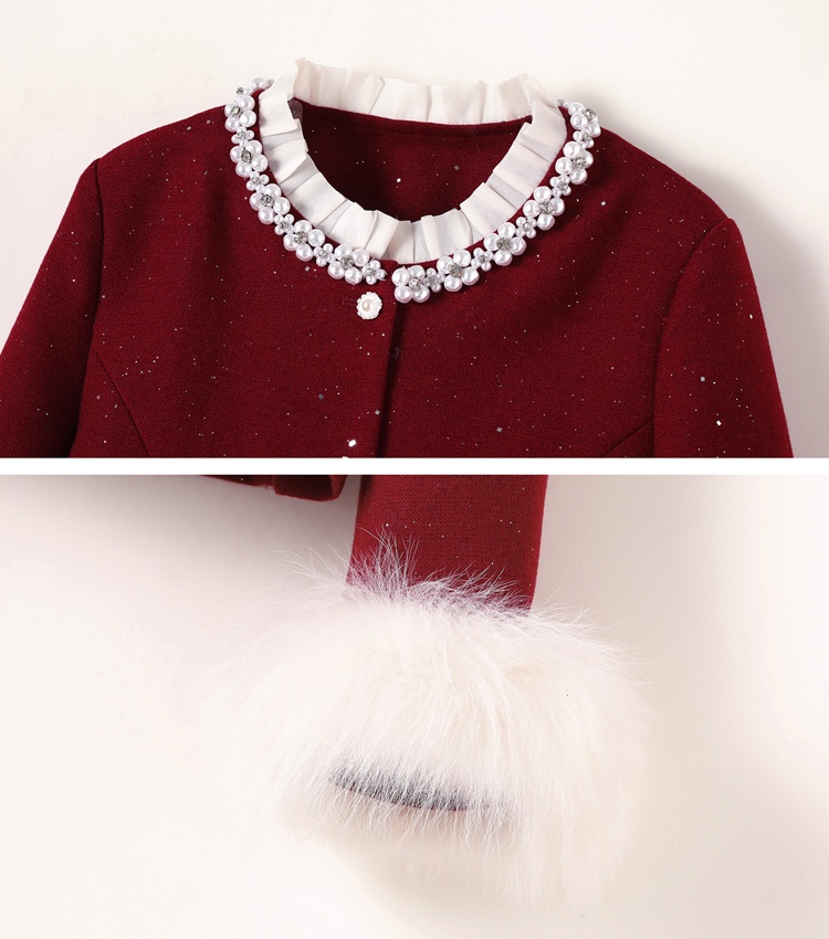 Duck down fox fur long skirt winter lace jacket a set