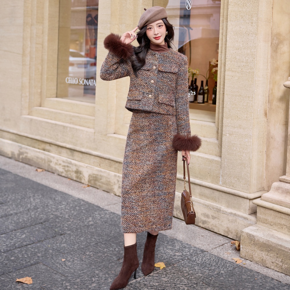 Fox fur duck down coat down long skirt a set