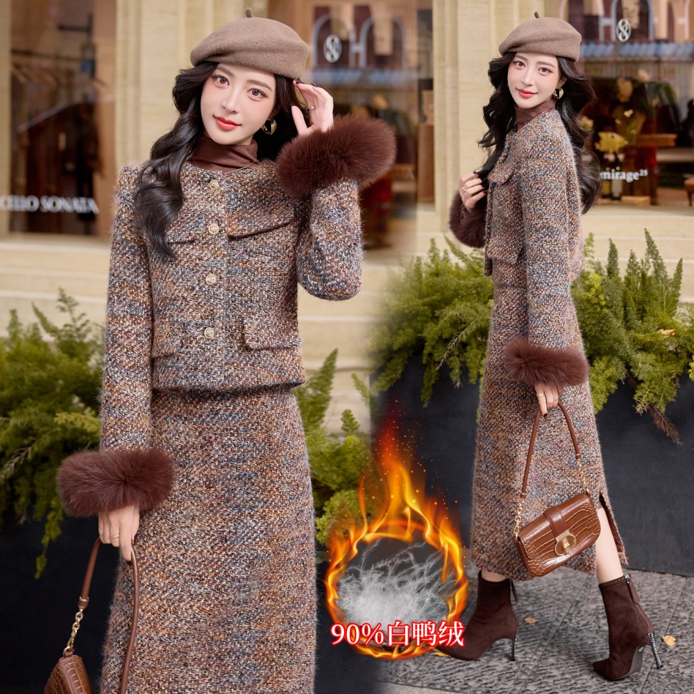 Fox fur duck down coat down long skirt a set