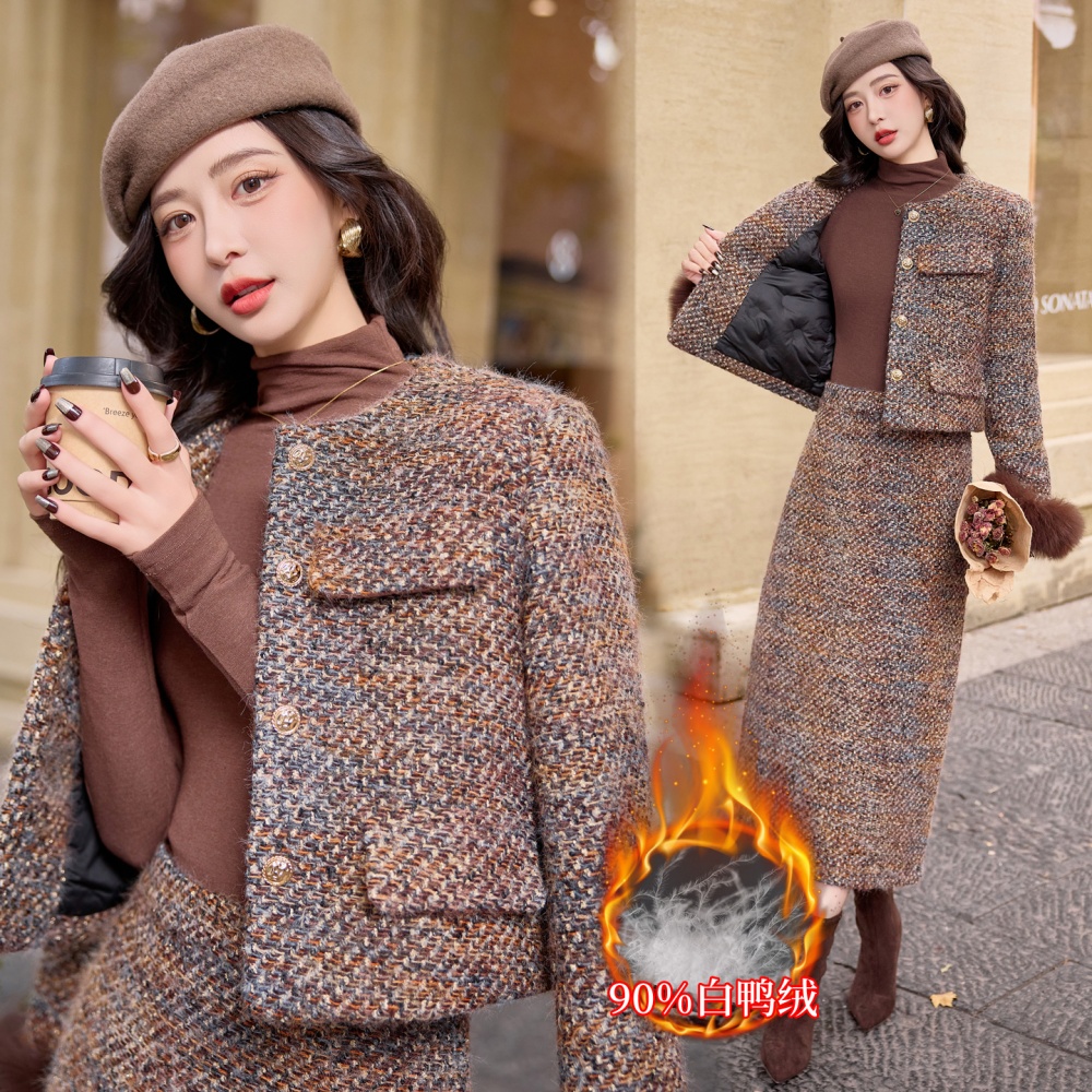 Fox fur duck down coat down long skirt a set