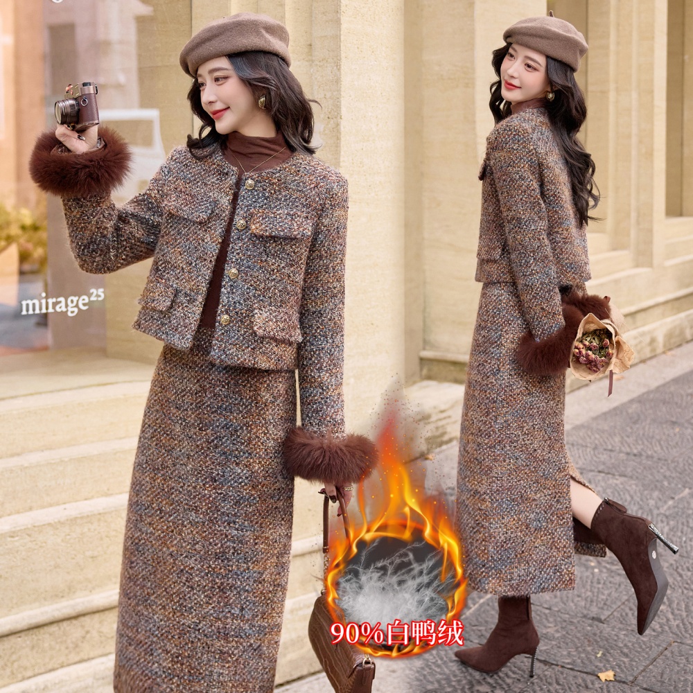 Fox fur duck down coat down long skirt a set