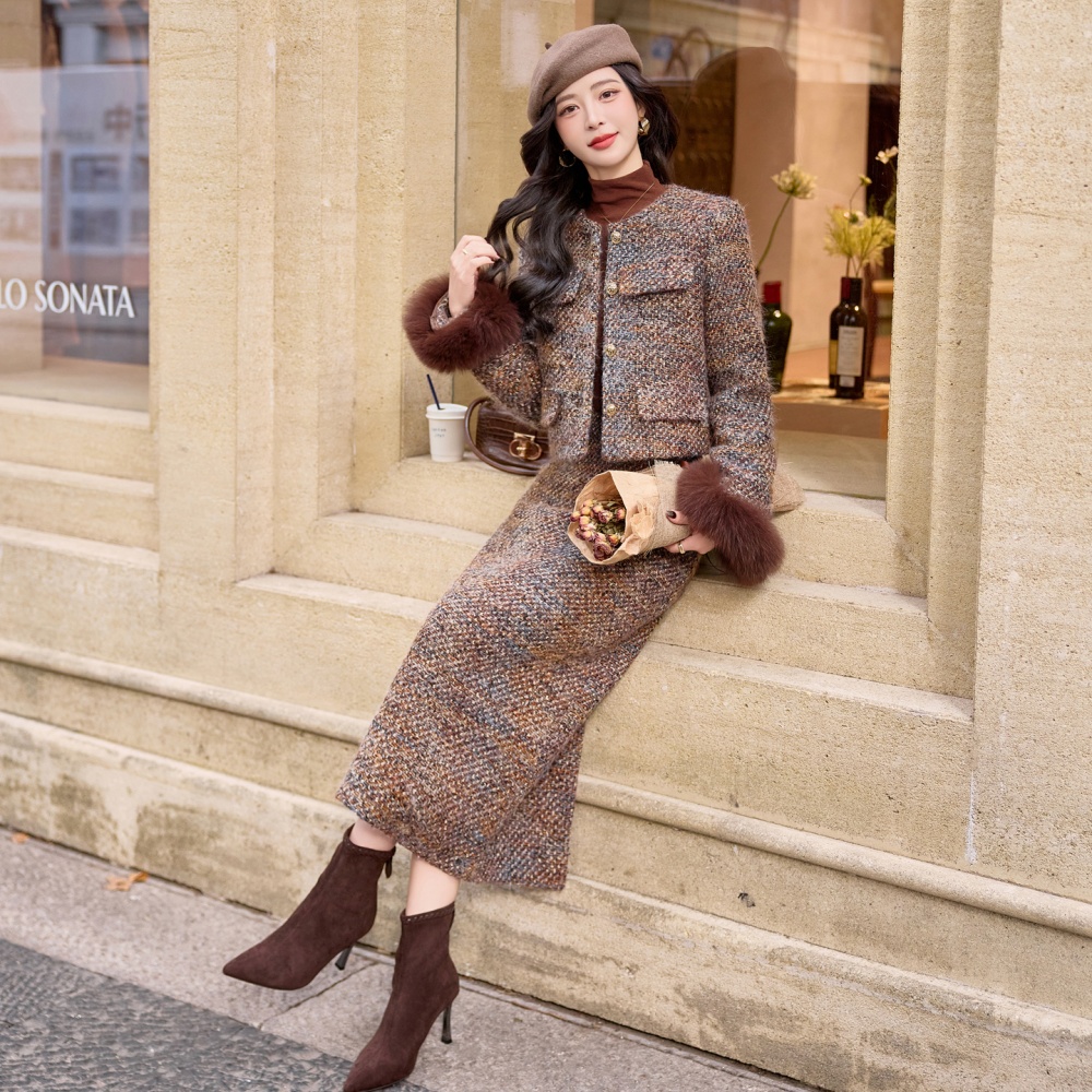 Fox fur duck down coat down long skirt a set