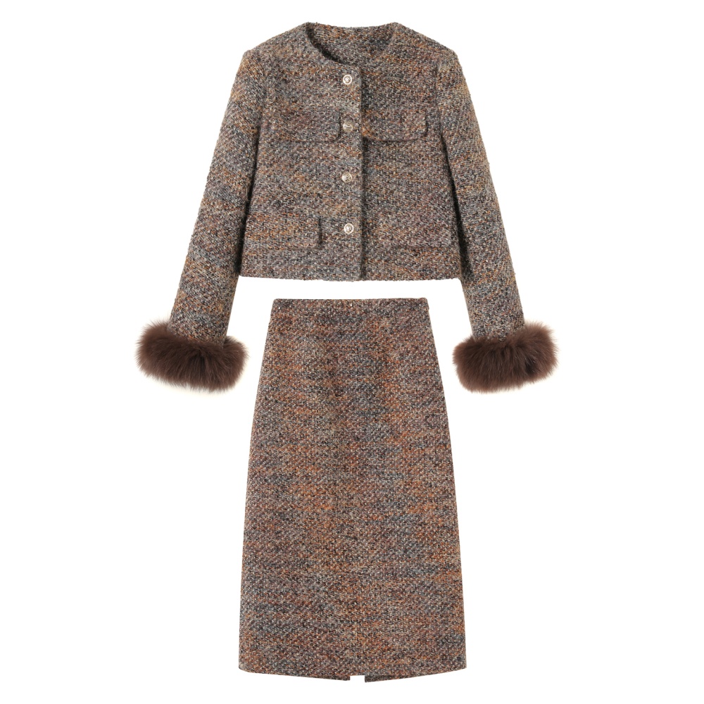 Fox fur duck down coat down long skirt a set