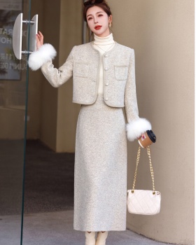 Duck down fox fur coat chanelstyle winter down coat a set