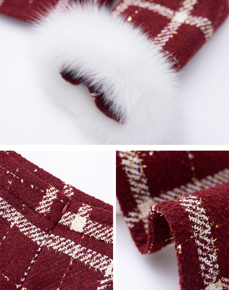 Chanelstyle plaid short skirt winter down coat a set