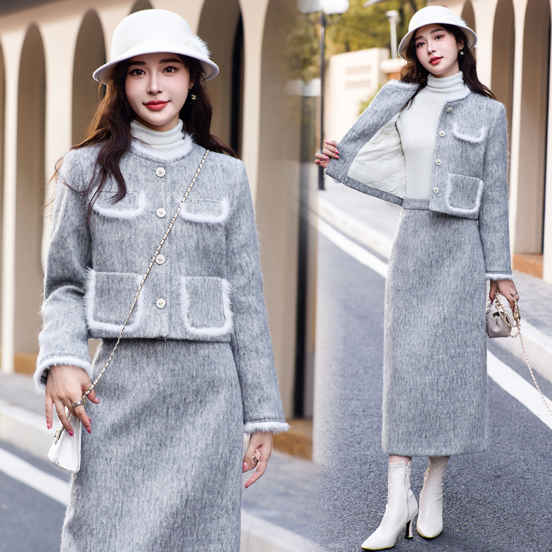 Duck down mink hair coat winter splice tops a set