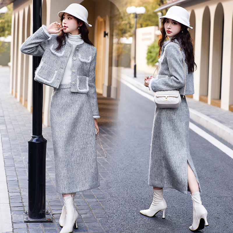 Duck down mink hair coat winter splice tops a set