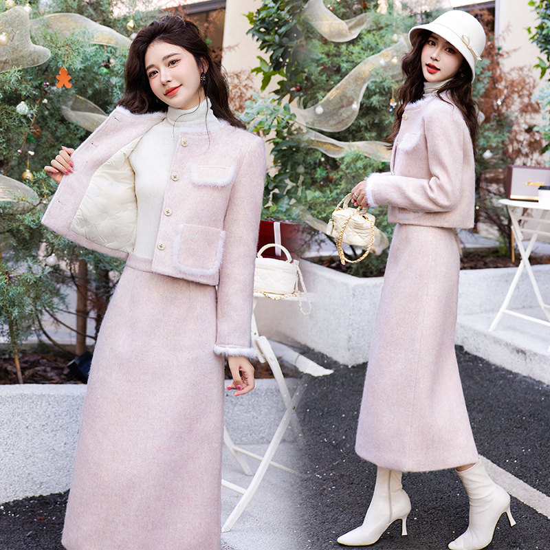 Duck down mink hair coat winter splice tops a set