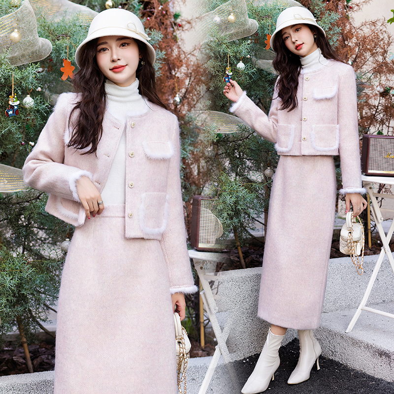 Duck down mink hair coat winter splice tops a set