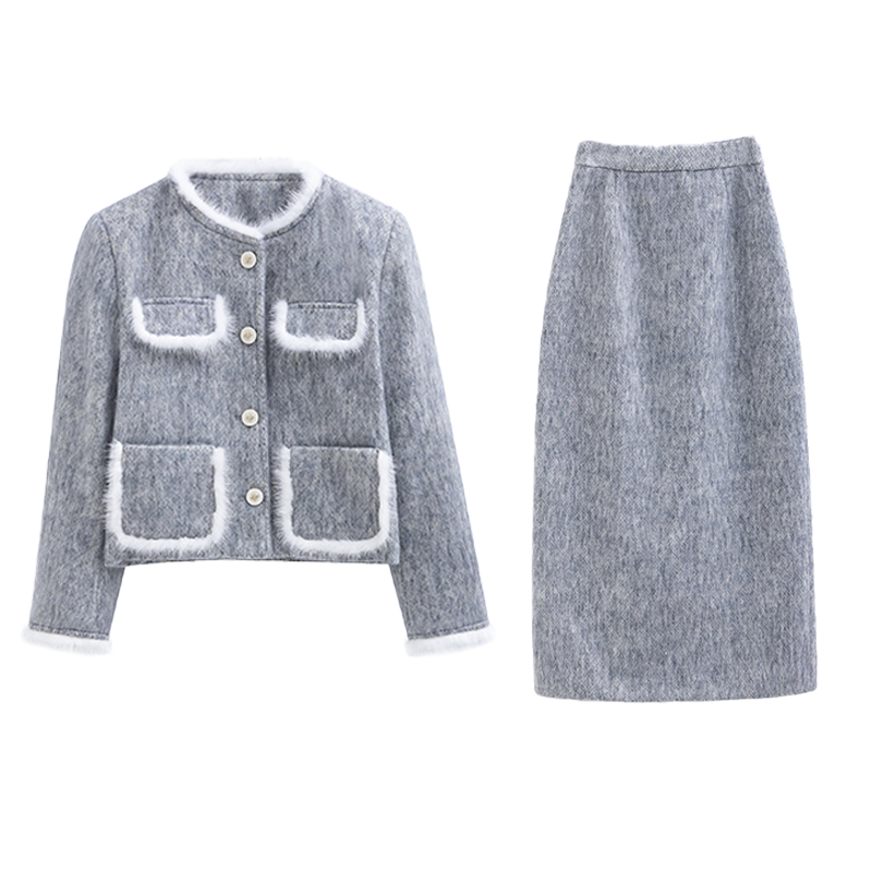 Duck down mink hair coat winter splice tops a set