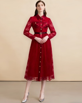 Slim elegant long dress pinched waist dress for women