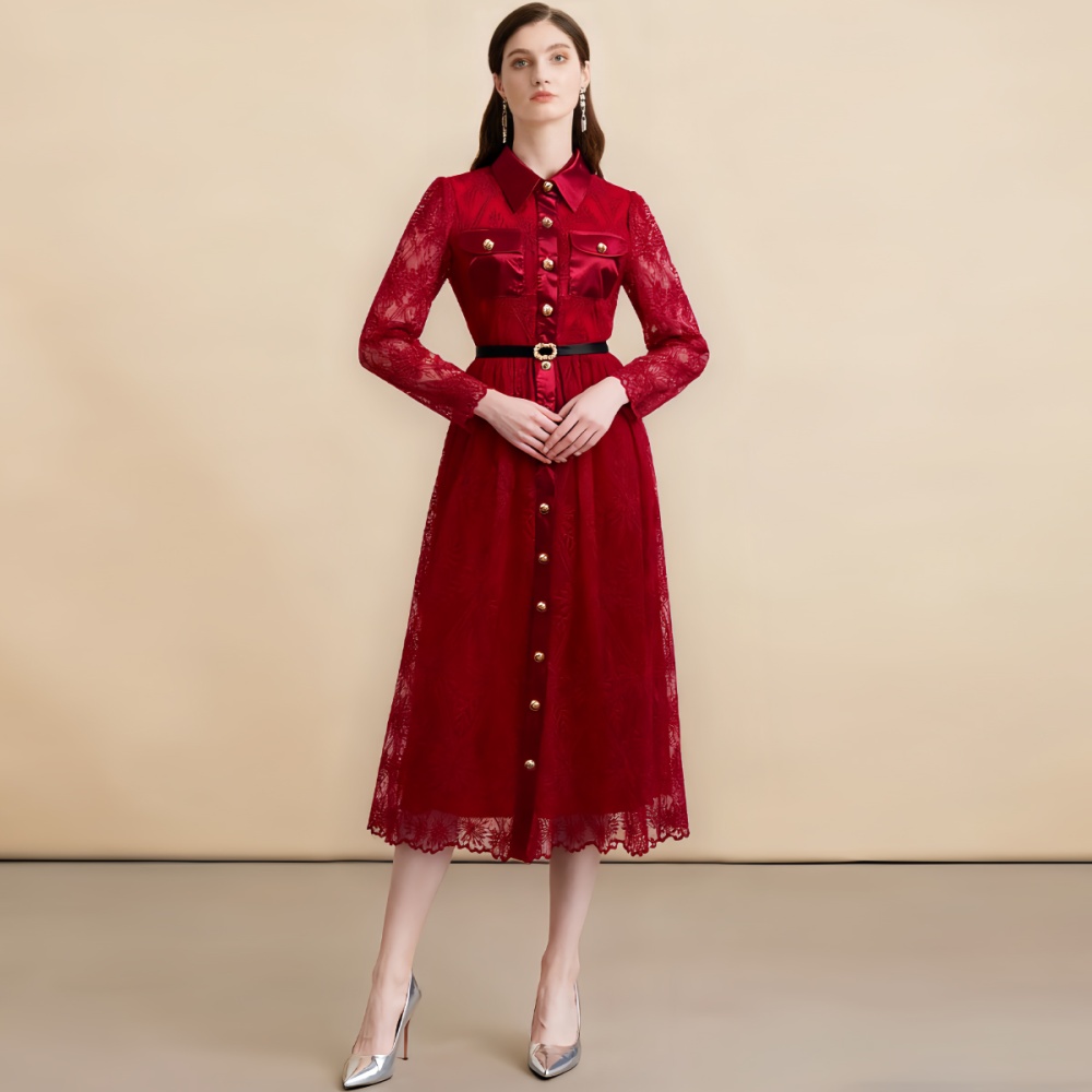 Slim elegant long dress pinched waist dress for women