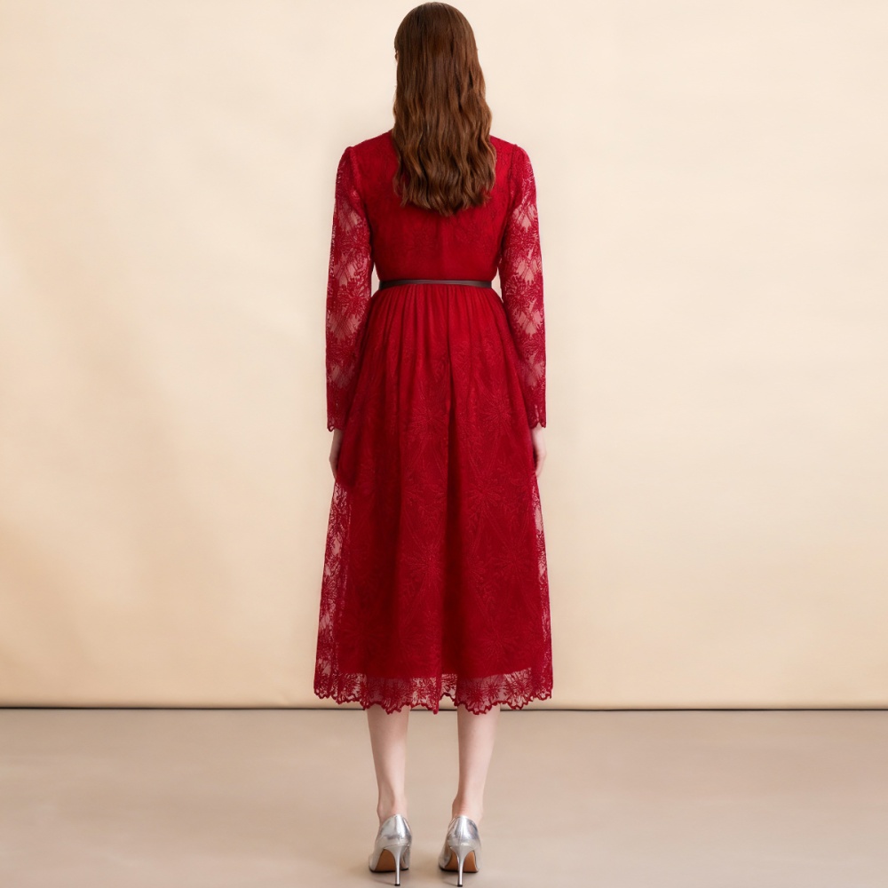 Slim elegant long dress pinched waist dress for women