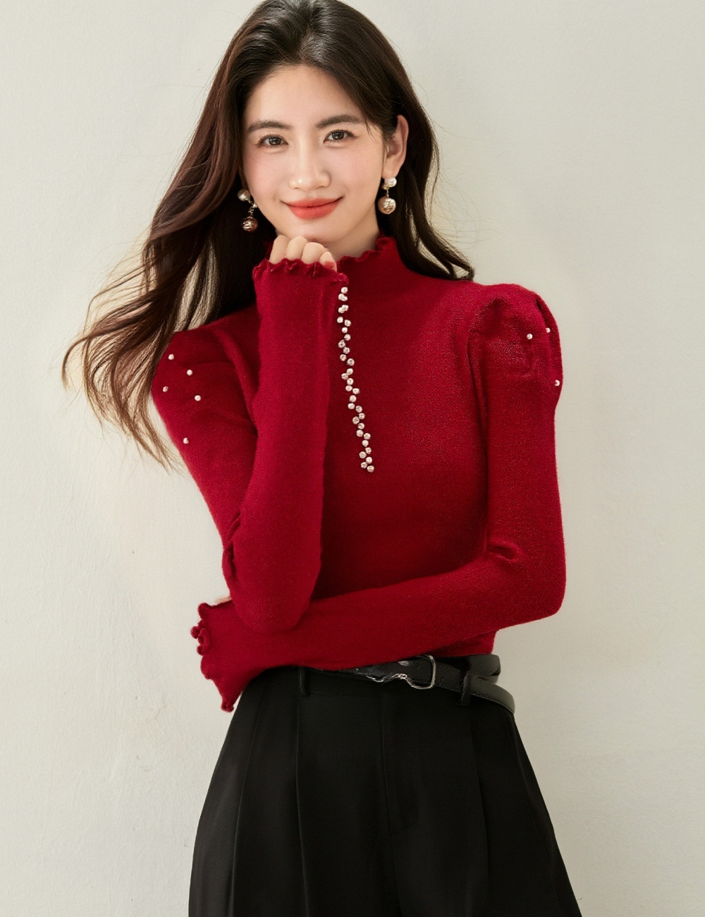 Half high collar tops wood ear bottoming shirt