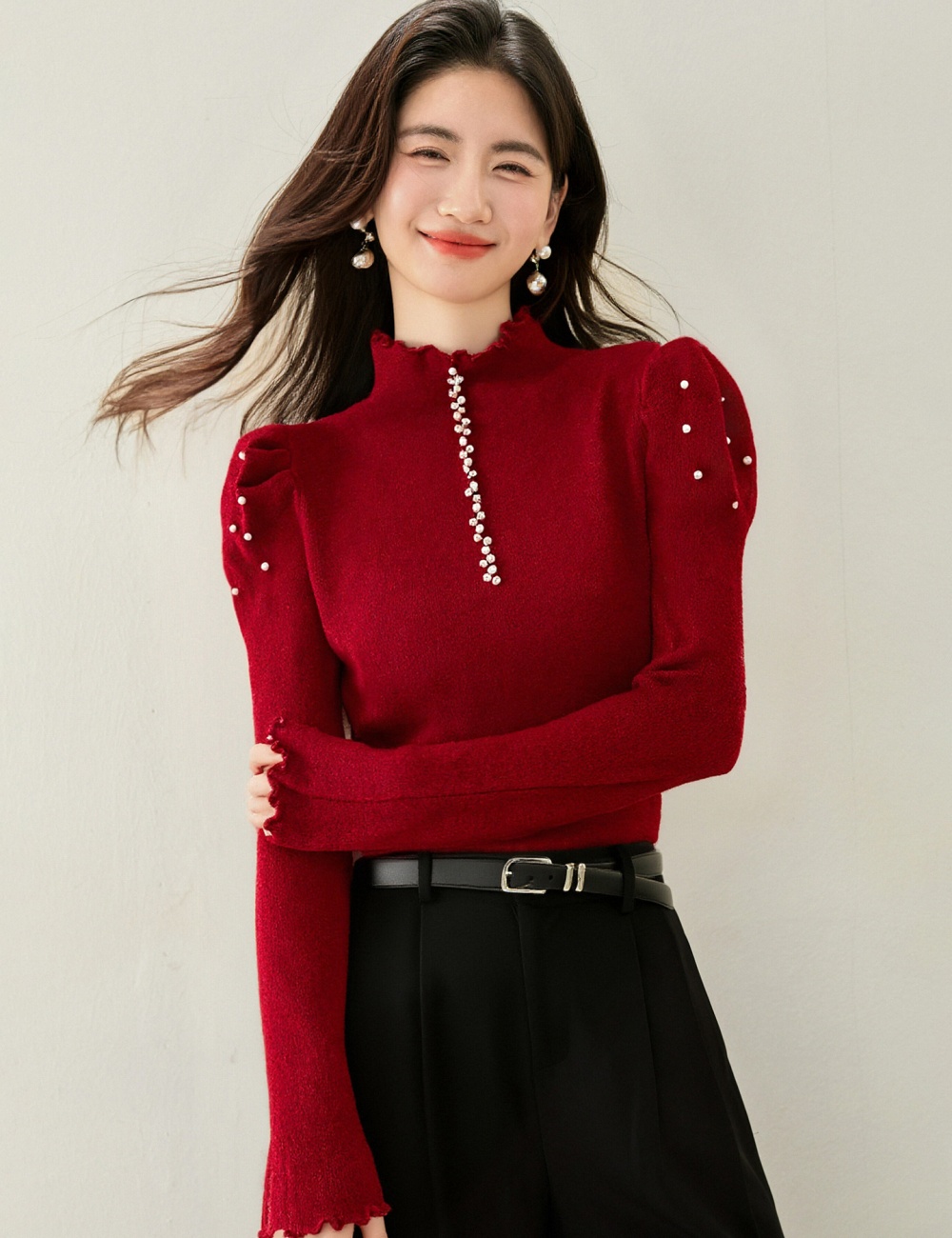 Half high collar tops wood ear bottoming shirt