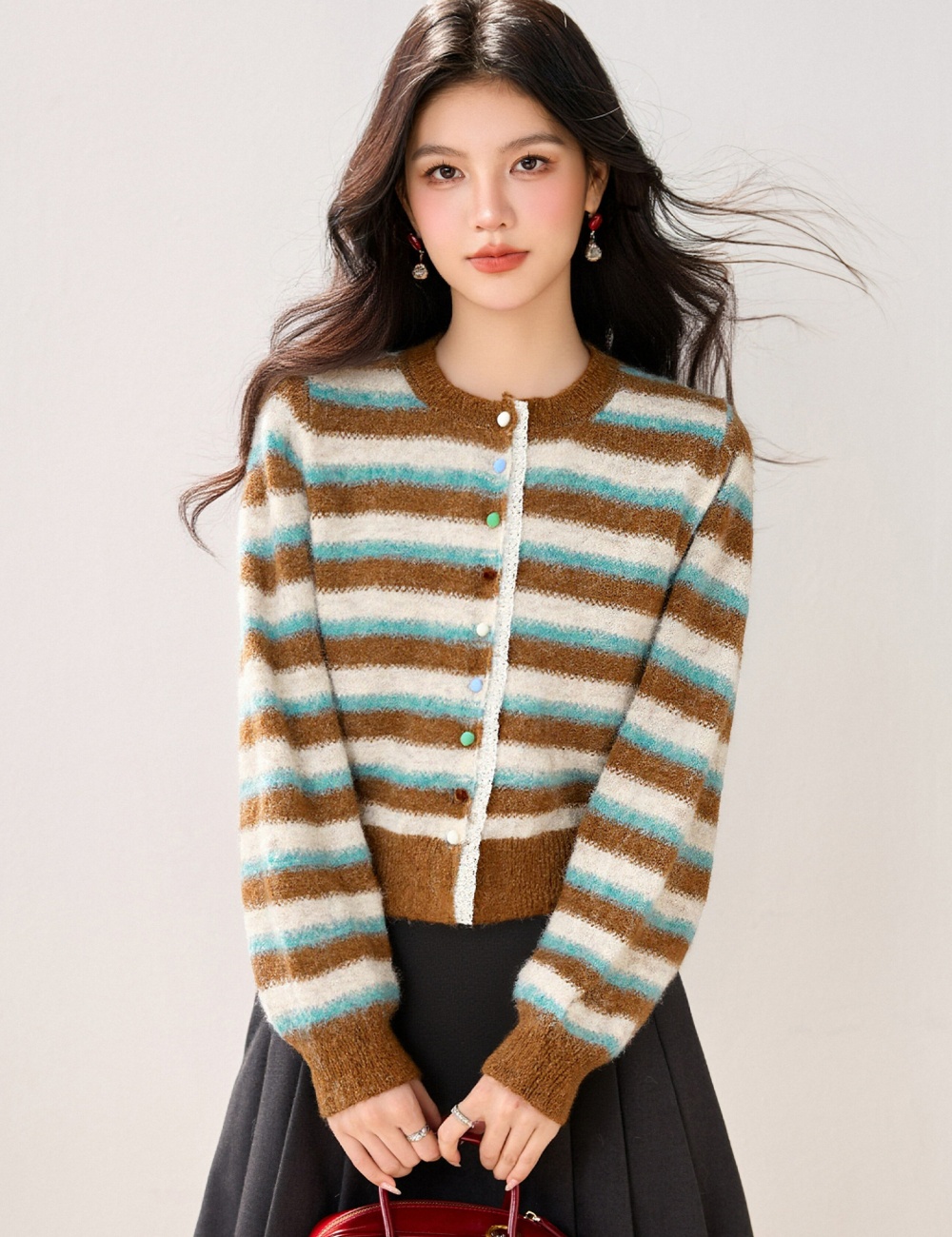 Autumn and winter cardigan stripe sweater for women