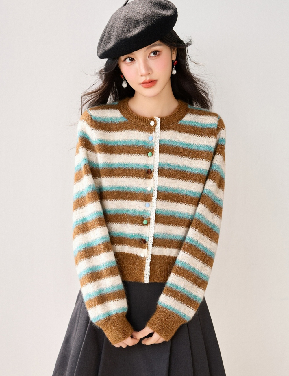 Autumn and winter cardigan stripe sweater for women