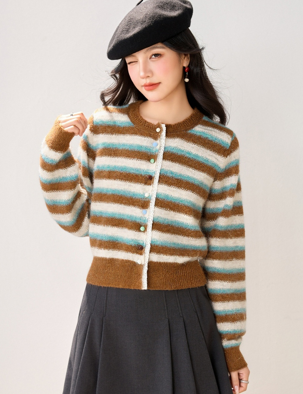 Autumn and winter cardigan stripe sweater for women