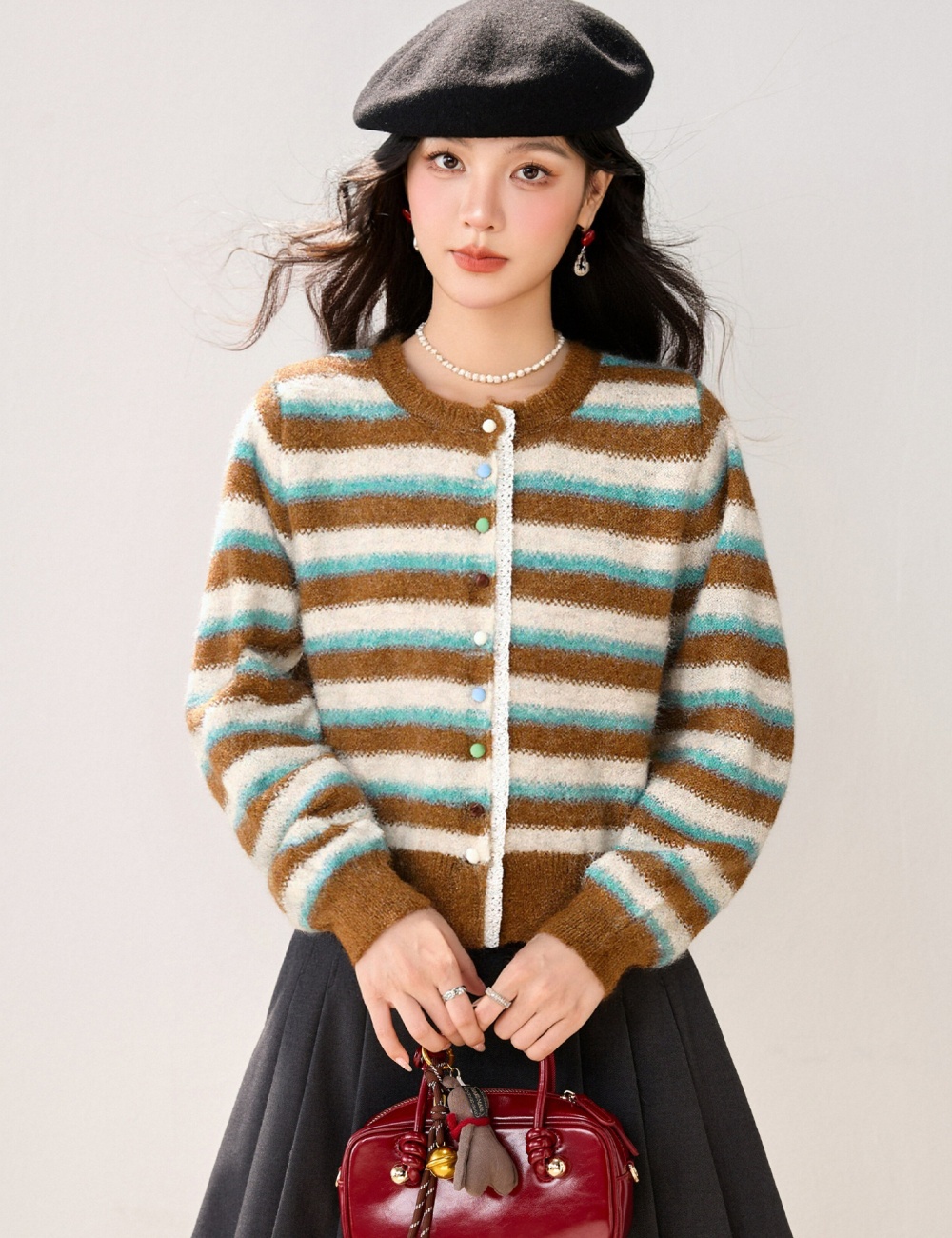 Autumn and winter cardigan stripe sweater for women