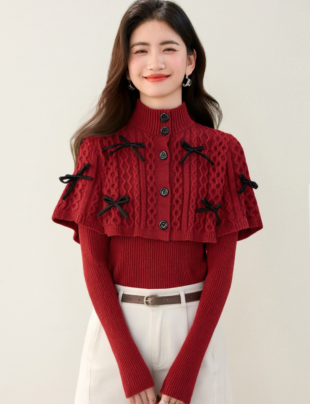 Inside the ride bow shawl autumn and winter tops