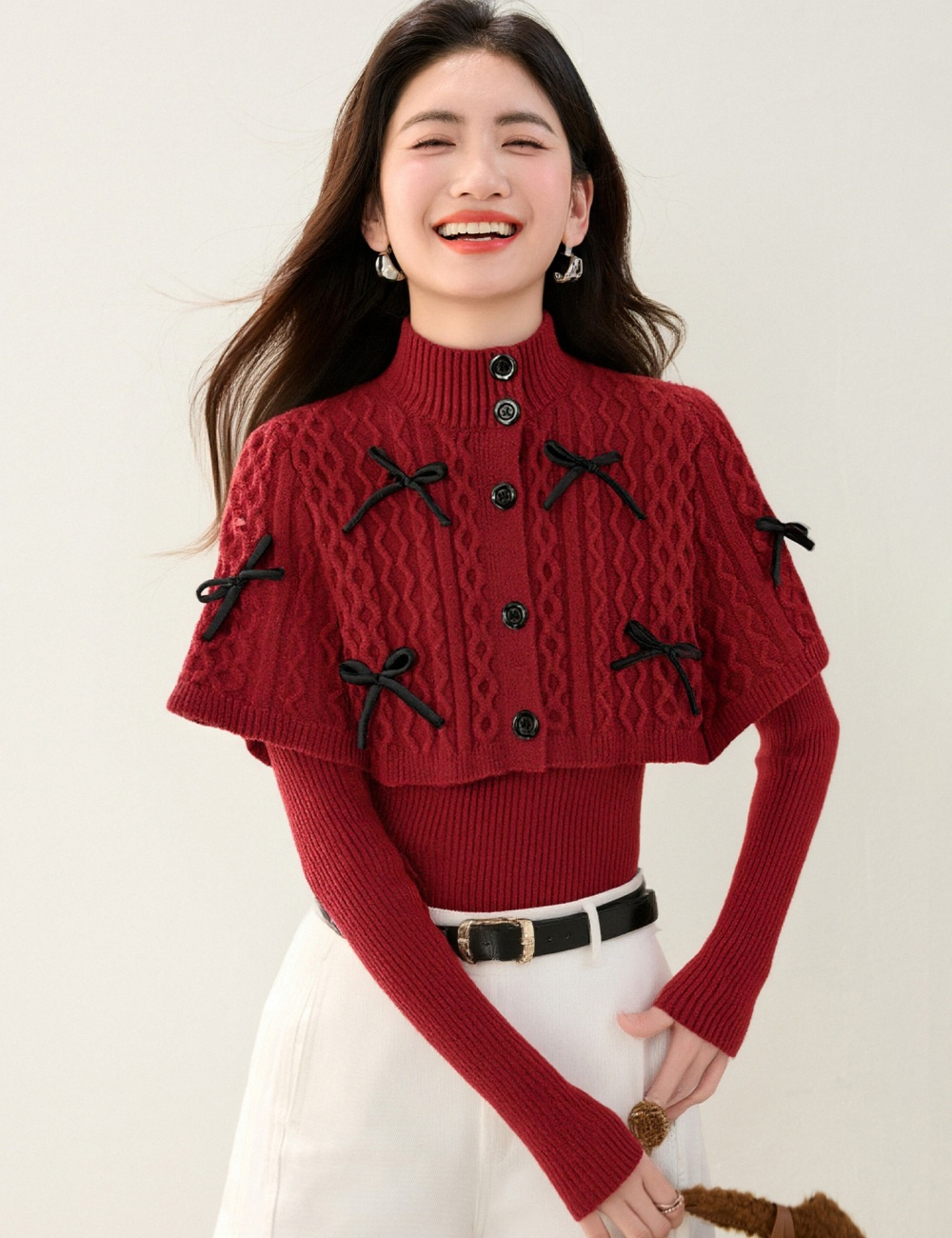 Inside the ride bow shawl autumn and winter tops