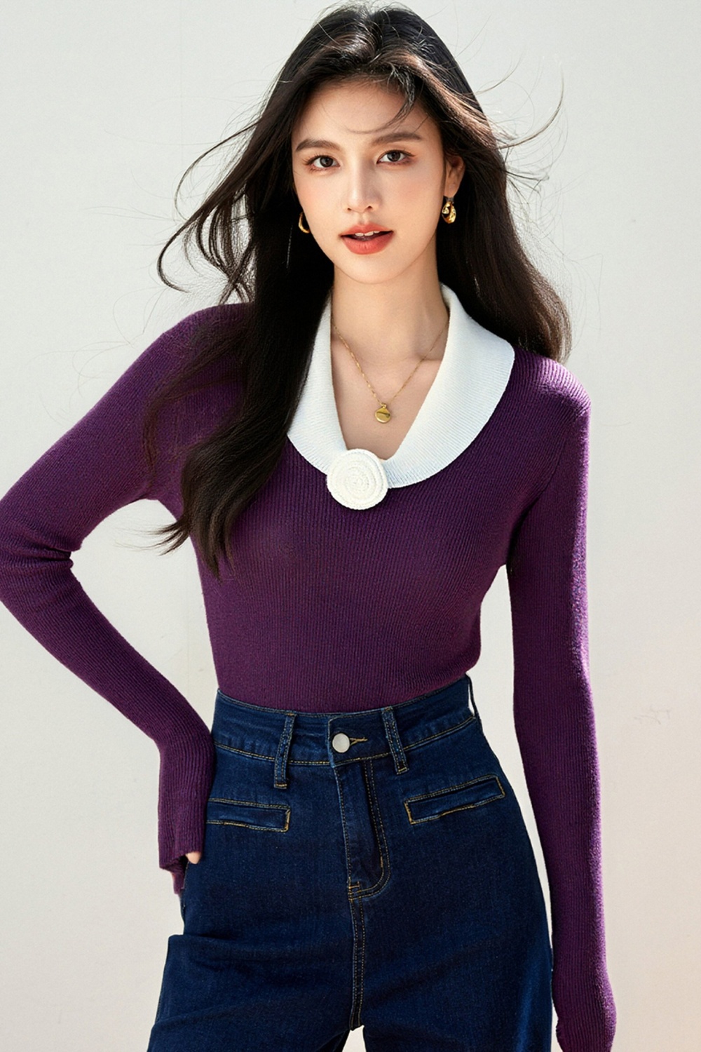 Knitted tops bottoming shirt for women