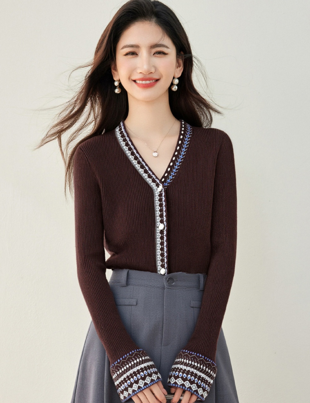 Long sleeve show young sweater knitted slim cardigan