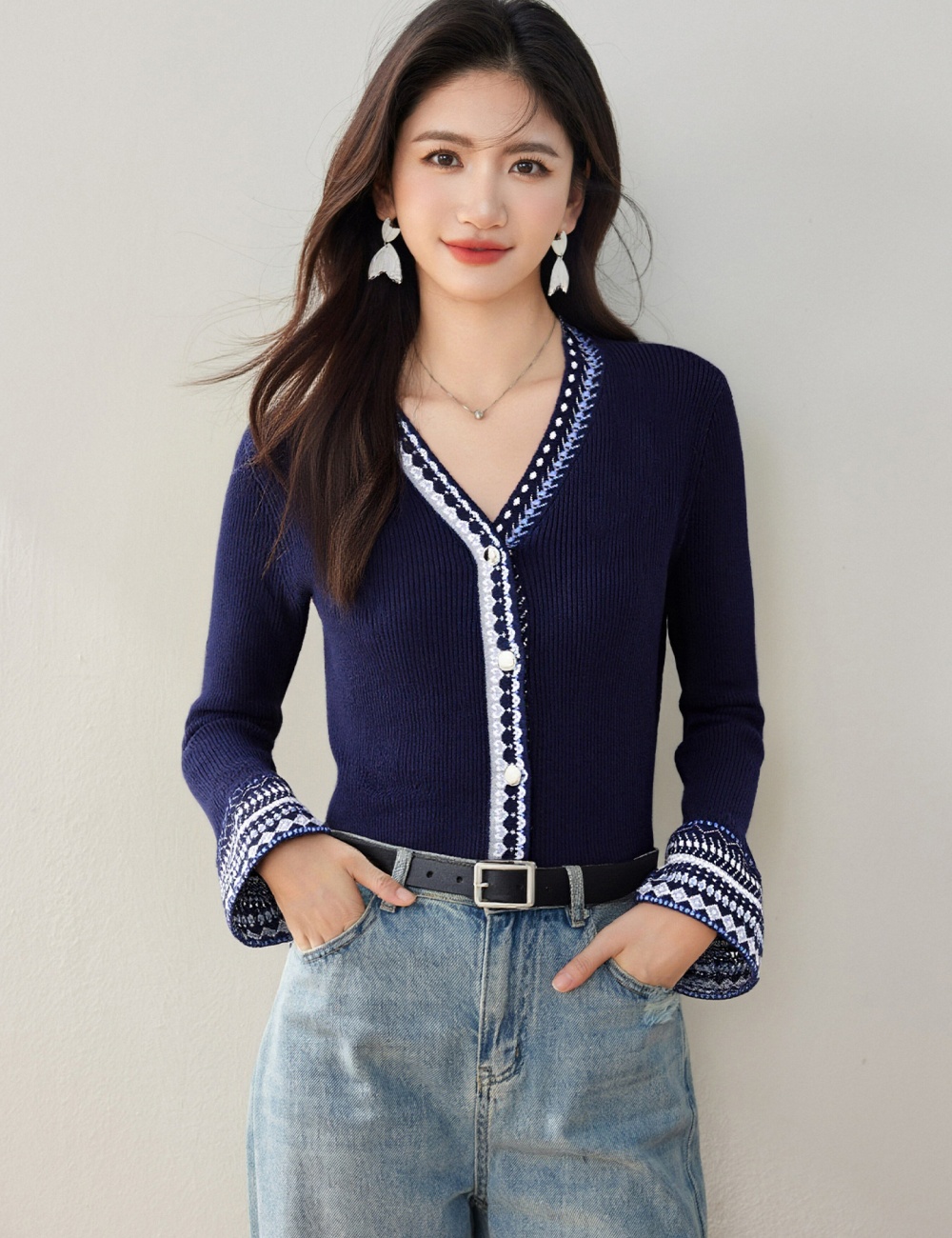 Long sleeve show young sweater knitted slim cardigan