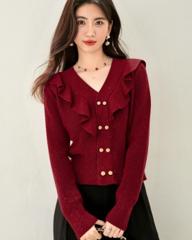 V-neck temperament bottoming shirt red slim tops for women